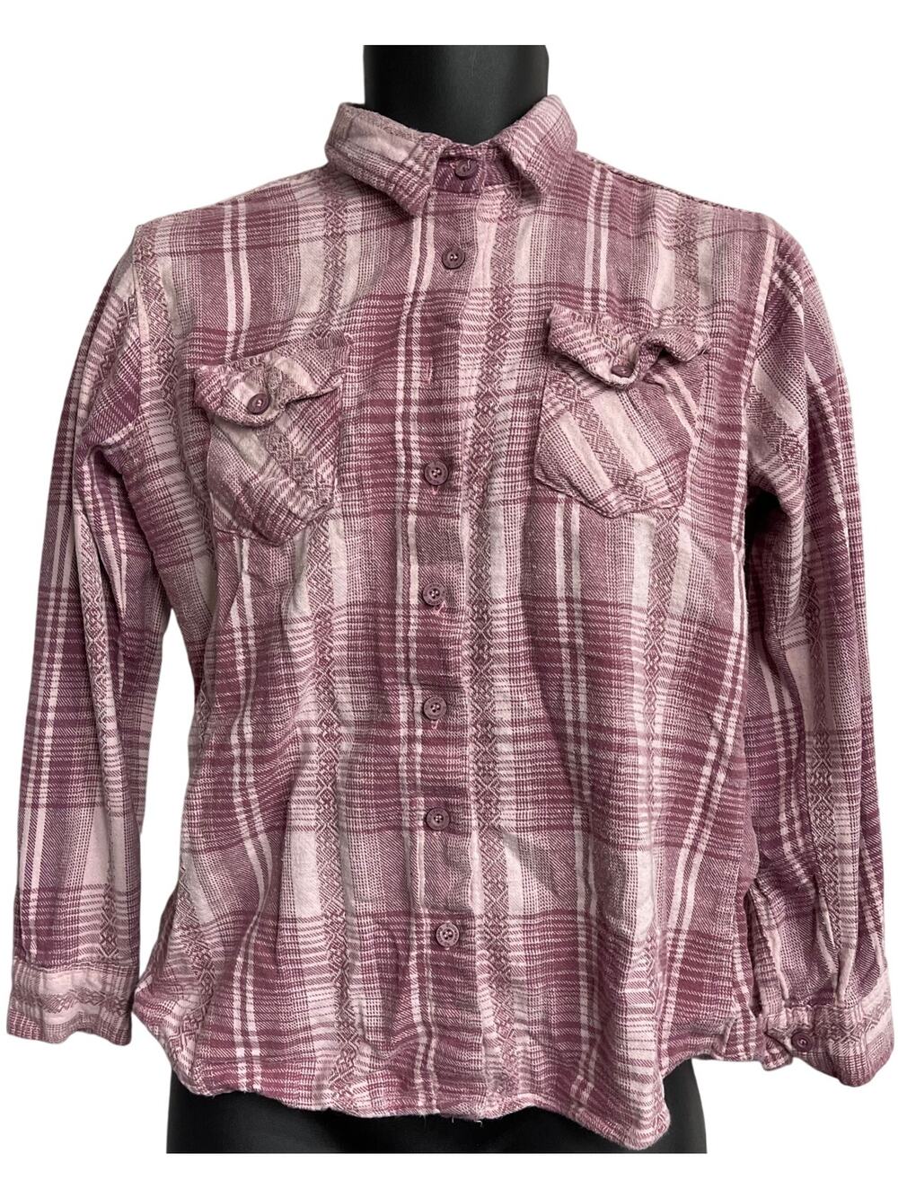 Stillwater Shirt Size M Pink Plaid Button Up Long Sleeve Preppy MISSING BUTTON